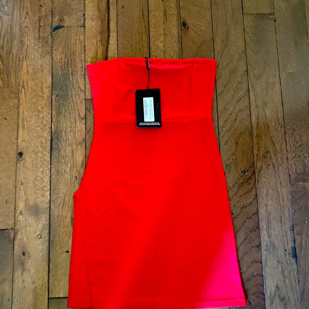 PLT leg crepe slit mini bodycon dress